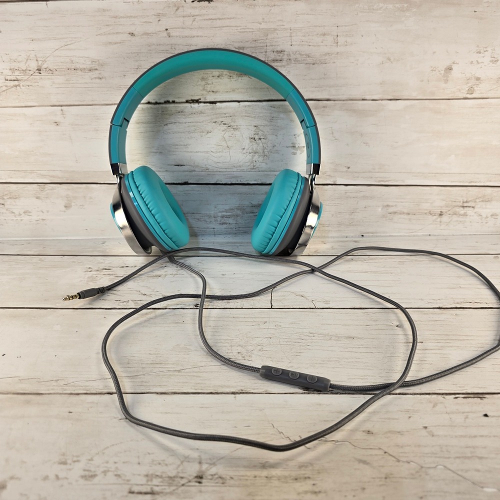 Artix Wired On-Ear Headphones with Microphone Teal Grey Foldable 3.5mm Jack